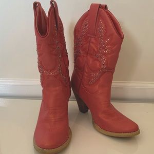 Pink Rhinestone Embellished Cowgirl Boots - 6.5 - 3.5in Heel - Very Volatile